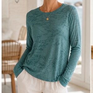 Old Ranch Organic Cotton Blend‎ Burnout Long Sleeve Top XL Muted Teal Green NWOT